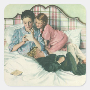 Sticker Carré Fête vintage des mères, enfants Lire les cartes da