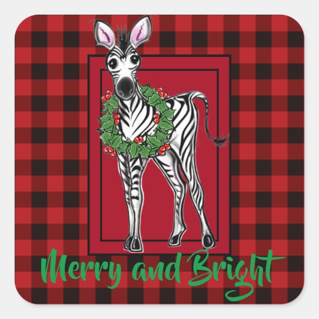Sticker Carré Fête Zebra Holly couronne | buffle rouge (Devant)