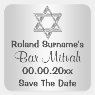 Sticker Carré Fêtes de bar mitzvah gris argent