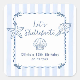 Sticker Carré Fêtons la coquille d'anniversaire de Seashell