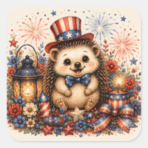 Sticker Carré Feu d'artifice du 14 juillet Hérisson Art aquarell