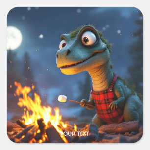 Sticker Carré Feu de camp de dinosaure mignon de fantaisie Lune