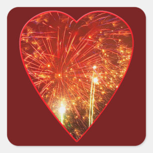 Sticker Carré Feu de coeur rouge