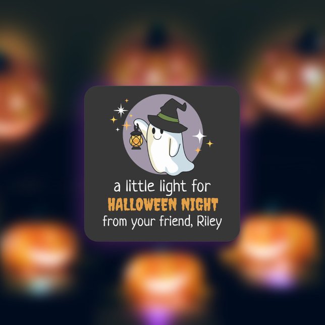 Sticker Carré Feu Fantôme Pour La Fête De Nuit D'Halloween Favor (Créateur téléchargé)
