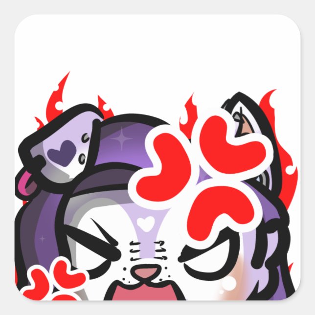 Sticker Carré Feu violet en colère Fille Chibi Anime Emote (Devant)