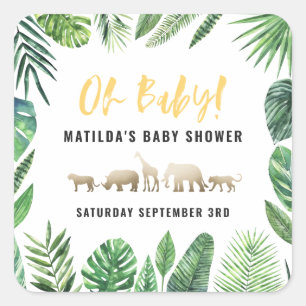 Sticker Carré Feuillage tropical + partie de baby shower
