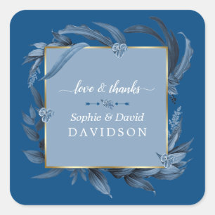 Sticker Carré Feuille bleu moderne Mariage d'or géométrique 
