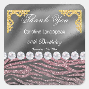 Sticker Carré Feuille d'argent, Impression de Zèbre à Paillettes