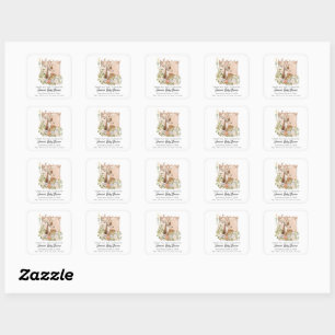 Sticker Carré Feuille d'autocollants Baby Shower Woodland Manor