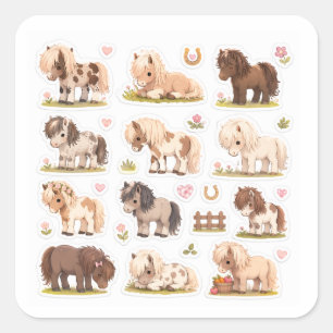Sticker Carré feuille d'autocollants de poney kawaii