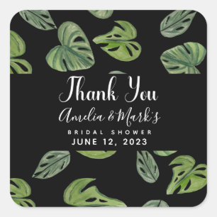 Sticker Carré Feuille de Monstera Adansonii aquarelle manuelle p