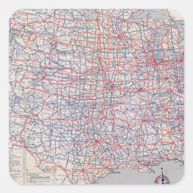 Sticker Carré Feuille de route États-Unis (Devant)