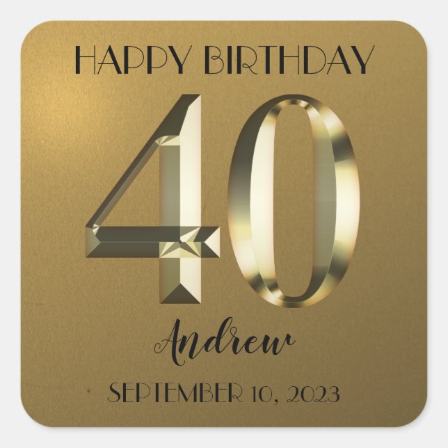 Sticker Carré Feuille d'or métallique 40e anniversaire (Devant)