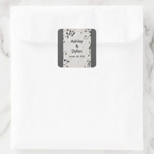 Sticker Carré Feuille  gris et noir Mariage de bois