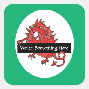 Sticker Carré Feuille rouge mignonne de dragon d'autocollants à
