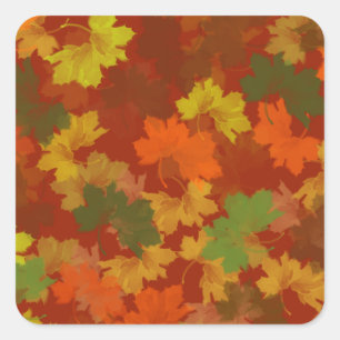 Sticker Carré Feuilles automnales - Arrière - plan rouge