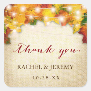 Sticker Carré Feuilles Automne Chaîne Lumière Merci Mariage Fave