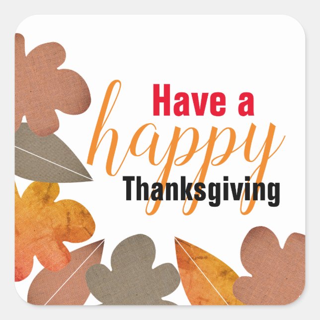 Sticker Carré Feuilles Burlap, Bon thanksgiving (Devant)