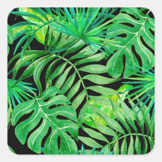 Sticker Carré Feuilles d'aquarelle tropicale : Élégance transpar