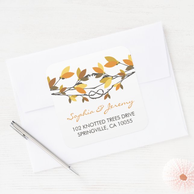 Sticker Carré Feuilles d'automne Aimer noué Arbres Mariage lunai (Enveloppe)