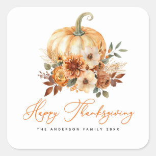 Sticker Carré feuilles d'automne bon thanksgiving citrouille