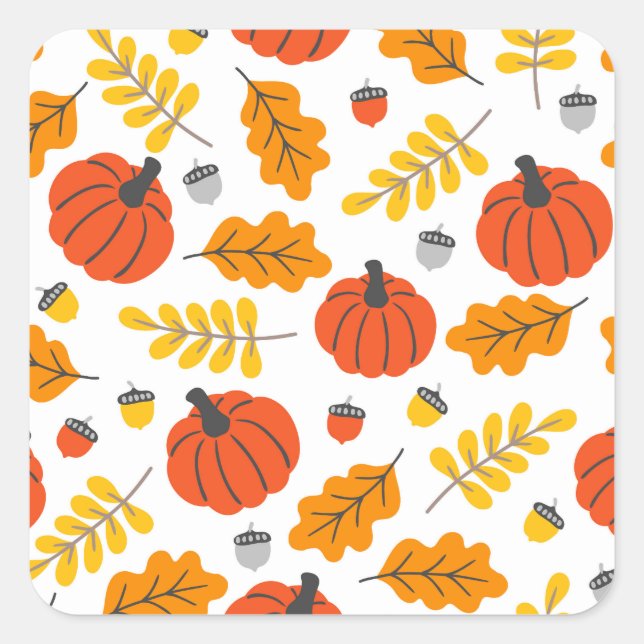 Sticker Carré Feuilles d'automne et citrouilles (Devant)