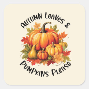 Sticker Carré Feuilles d'automne et Citrouilles s'il vous plaît