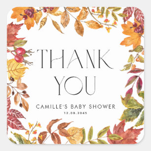 Sticker Carré Feuilles d'automne Merci Baby shower de couronne