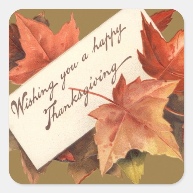 Sticker Carré Feuilles D'Automne Vous Souhaitant Un Bon thanksgi (Devant)