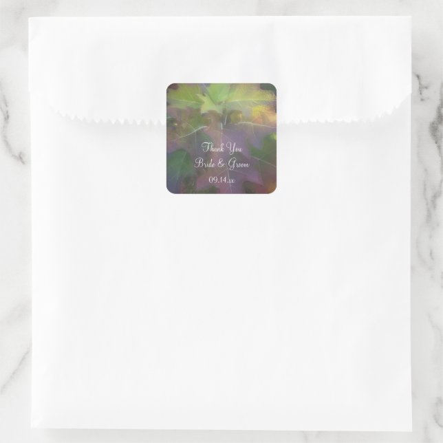 Sticker Carré Feuilles de chêne Hydrangea Mariage Merci Favorise (Sac)