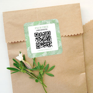 Sticker Carré Feuilles de paume vert QR Code