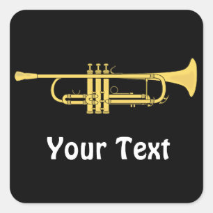 Sticker Carré Feuilles de thème de musique de trompette d'or de