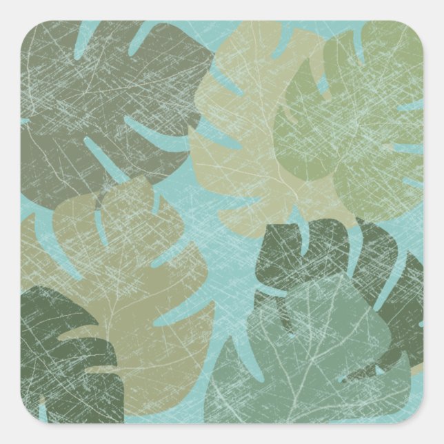 Sticker Carré Feuilles dénaturés tropicaux (Devant)