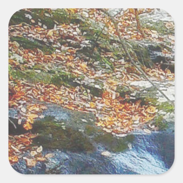 Sticker Carré feuilles, gazon et cours d'eau (Devant)