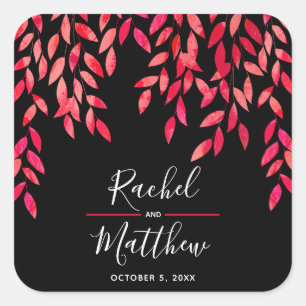 Sticker Carré Feuilles peints sur noir