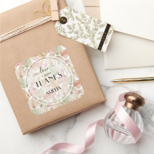 Sticker Carré Feuilles secs Boho et Mariage de fleurs
