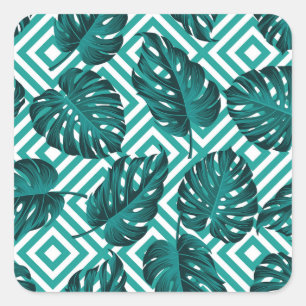Sticker Carré Feuilles tropicaux : Motif Floral sans joint.