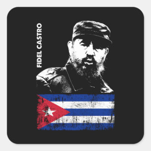 Sticker Carré Fidel Castro Cuba Révolution Drapeau cubain
