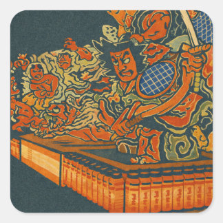 Sticker Carré Fierce Kabuki Warriors – Japanese Woodblock Spirit