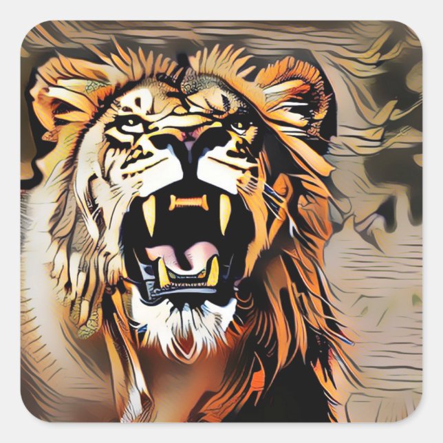 Sticker Carré Fierce Majestic Lion - Roi Des Bêtes (Devant)