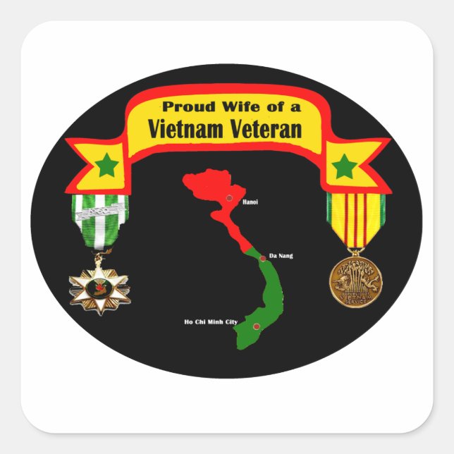 Sticker Carré Fière épouse d'un chevalier vétéran du Vietnam (Devant)