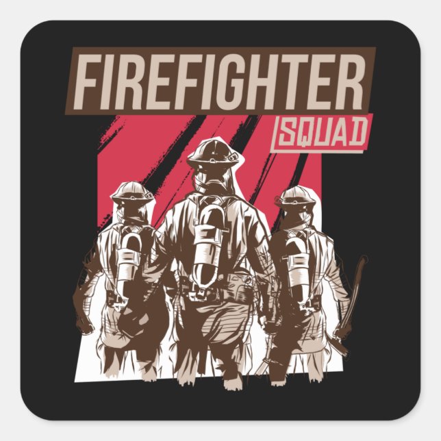Sticker Carré Fière escouade de pompiers (Devant)
