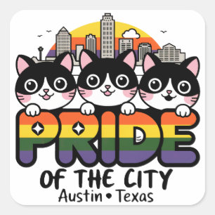 Sticker Carré Fierté d'Austin City Texas USA Rainbow Flag