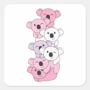 Sticker Carré Fierté du drapeau pomosexuel Lgbtq Cute Koala Pile