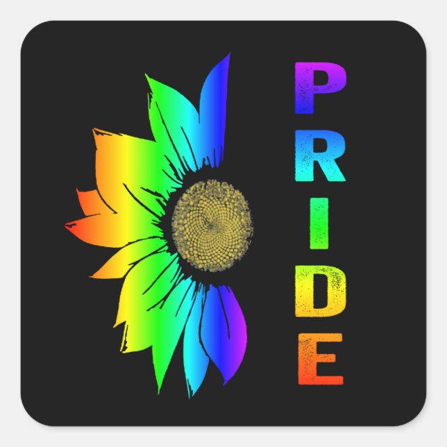 Sticker Carré Fierté LGBT Arc-en-ciel Fleur de tournesol (Devant)