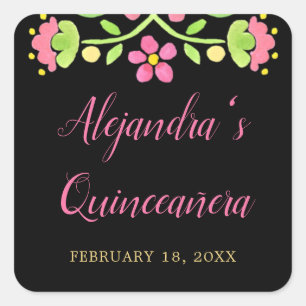 Sticker Carré Fiesta Florale Noir Quinceanera