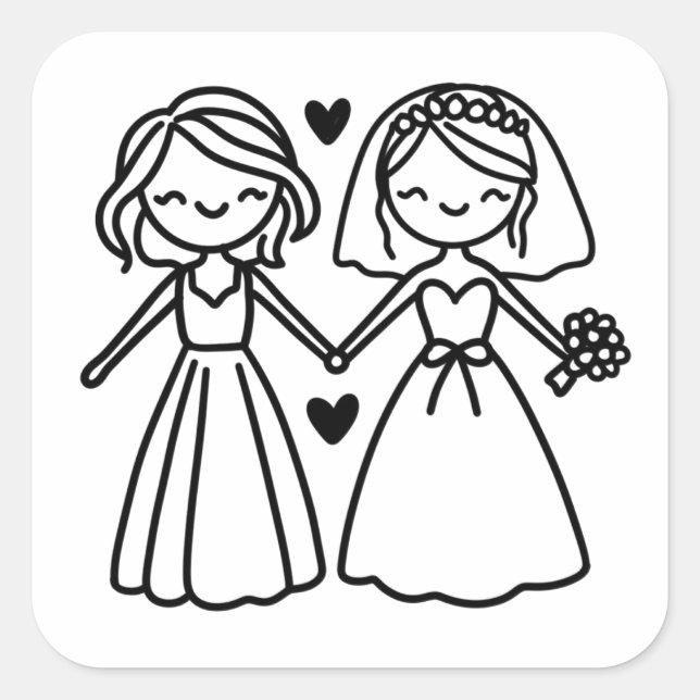 Sticker Carré Figure adorable Mariage de mariées lesbiennes (Devant)