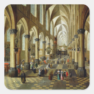 Sticker Carré Figures recueillies dans un intérieur d'église