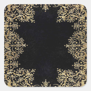 Sticker Carré Filigree Noir Et Or Tombé