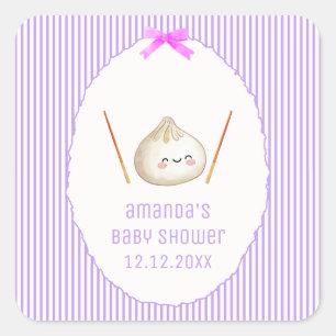 Sticker Carré Fille à rayure violette Baby Shower Asiatique Bébé